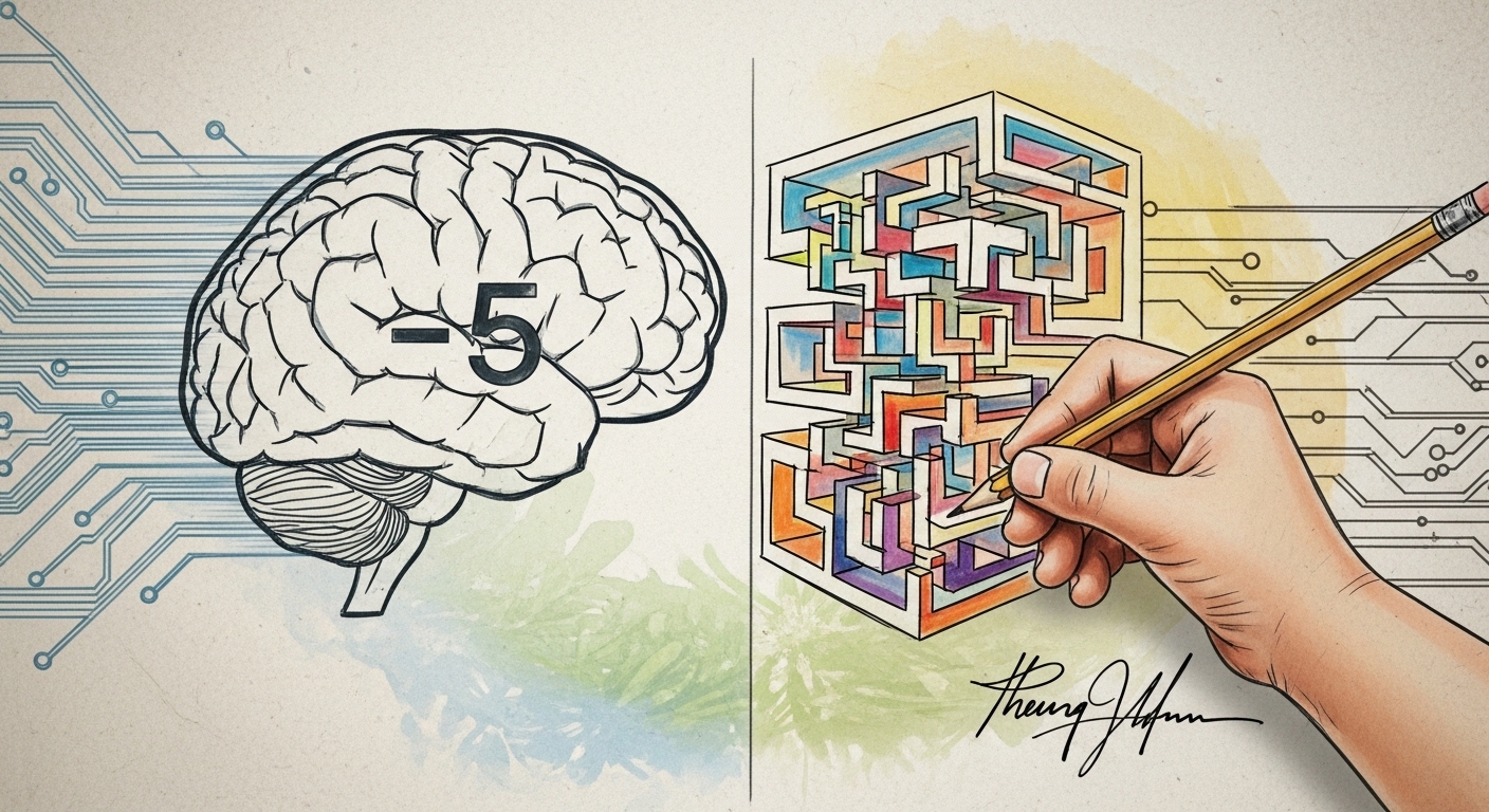 AI 시대 아동 사고력, 창의성, 집중력 상징 이미지. 평균 IQ 하락, 교육 변화, 부모의 역할을 다룬 콘텐츠를 대표하는 일러스트.